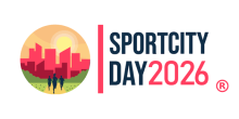 Locandina SportCity Day: silhouette di tre persone che corrono in un vialetto contornato dal prato: sullo sfondo dei grattacieli