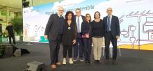 Sul palco di Ecomondo, tra gli altri, l'assessore comunale Matteo Campora e il presidente di Amiu Giovanni Battista Raggi