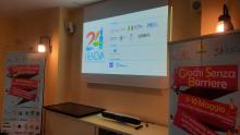 La schermata con gli sponsor di Genova 2024 Capitale Europea dello Sport