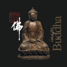 flyer mostra - una statua del Buddha e accanto il titolo della mostra